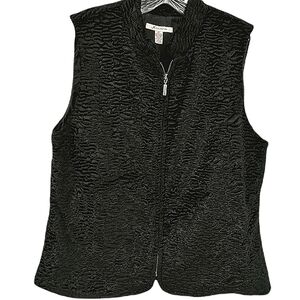 JM Women's Medium Sleeveless Soft Zipper Vest Black Animal Print Pattern
